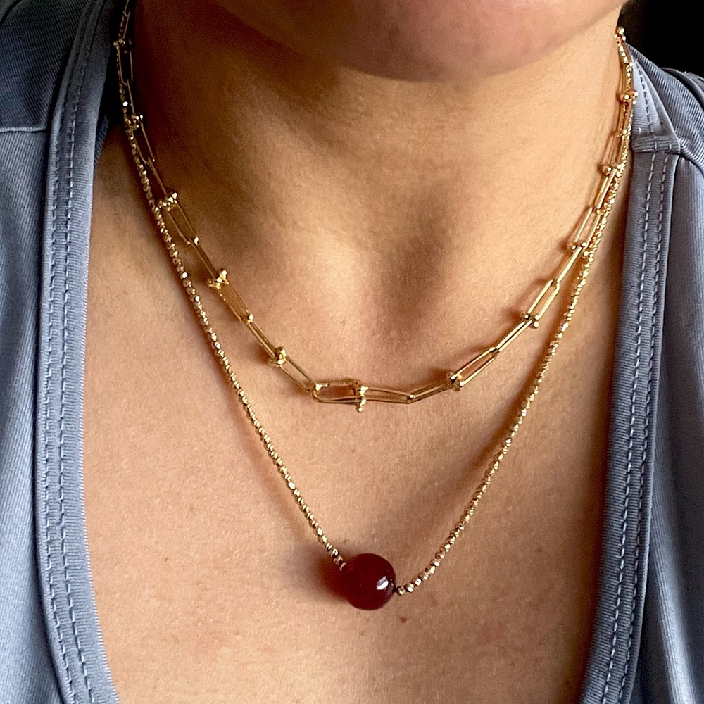 Red Ball Chain 18k Solid Gold - image 1